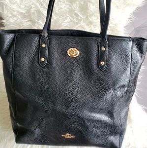 Coach Black Pebble Leather Vintage Turn lock Tote Bag Purse Handbag